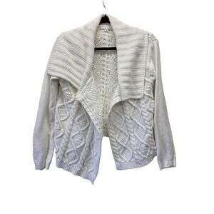 Cabi White Cable Knit Open Front Cardigan Sweater Shawl Collar Medium